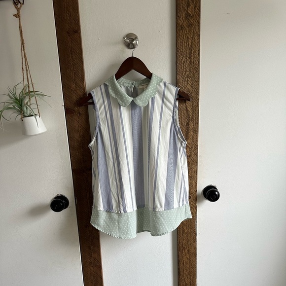 Faith & Joy Women’s Small Striped Sleeveless Top with Peter Pan Collar VTG style - Picture 6 of 16